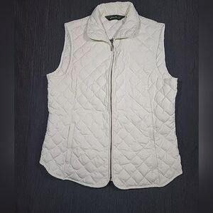 Eddie Bauer Womens White Quilted Vest Medium Zipper Pockets Sleeveless